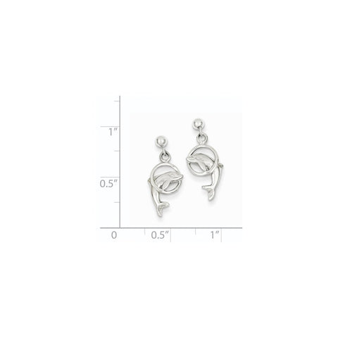 14k White Gold Dolphin Dangle Earrings-WBC-K1401