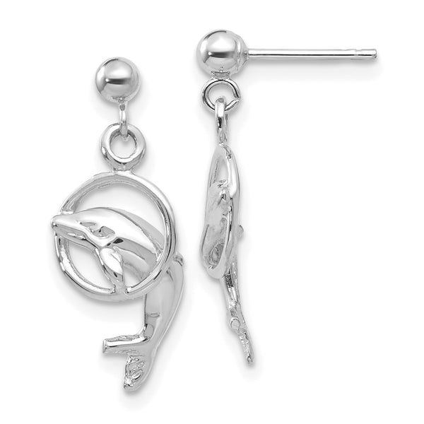 14k White Gold Dolphin Dangle Earrings-WBC-K1401