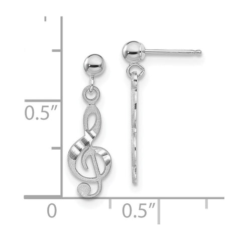 14k White Gold Treble Clef Dangle Earrings-WBC-K1408