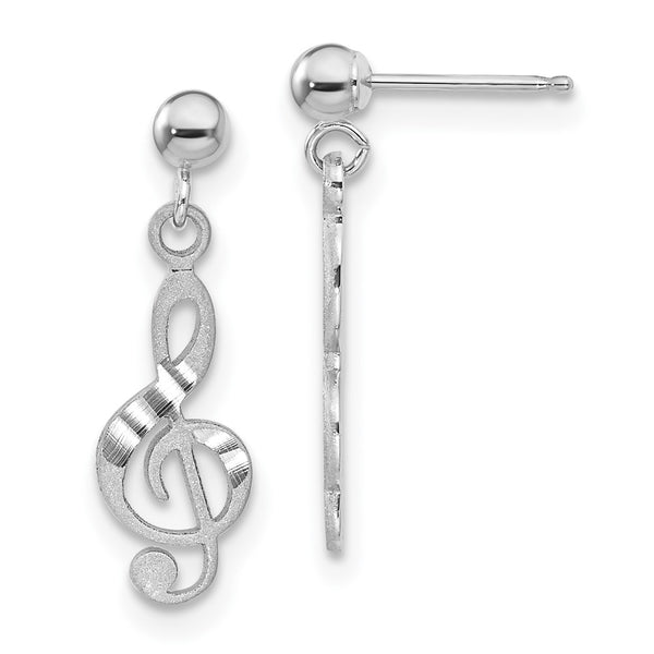 14k White Gold Treble Clef Dangle Earrings-WBC-K1408