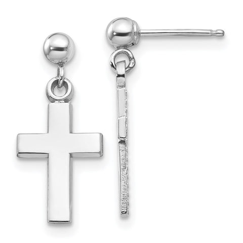 14k White Gold Polished Cross Earrings-WBC-K1418