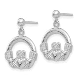 14k White Gold Solid Polished Flat-Backed Claddagh Earrings-WBC-K1530