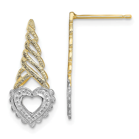 14K w/Rhodium Heart Yellow Cone Post Earrings-WBC-K4357