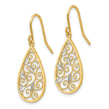 14K & Rhodium Diamond-cut Filigree Teardrop Wire Earrings-WBC-K4363