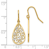 14K & Rhodium Diamond-cut Filigree Teardrop Wire Earrings-WBC-K4363