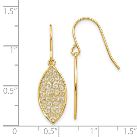 14k Fancy Filigree Teardrop Dangle Earrings-WBC-K4365