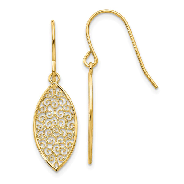 14k Fancy Filigree Teardrop Dangle Earrings-WBC-K4365