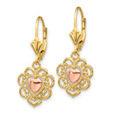 14K Two-tone Heart with Lace Trim Leverback Earrings-WBC-K4384