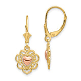 14K Two-tone Heart with Lace Trim Leverback Earrings-WBC-K4384