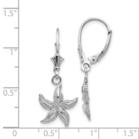 14K White Gold Starfish Leverback Earrings-WBC-K4428