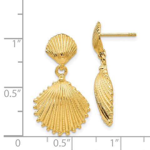 14K Scallop Shell Dangle Post Earrings-WBC-K4456