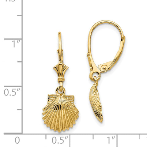 14K Scallop Shell Leverback Earrings-WBC-K4459