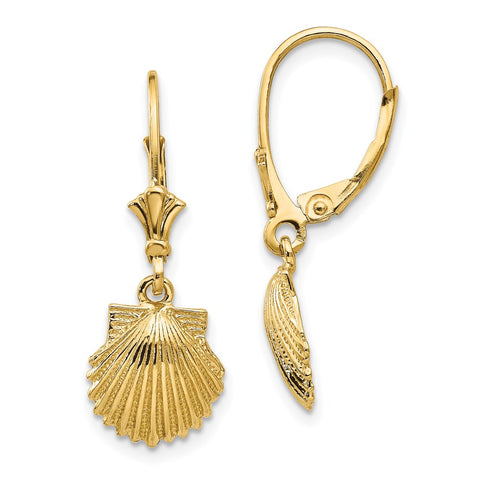 14K Scallop Shell Leverback Earrings-WBC-K4459