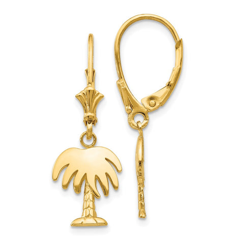 14K Palm Tree Leverback Earrings-WBC-K4487