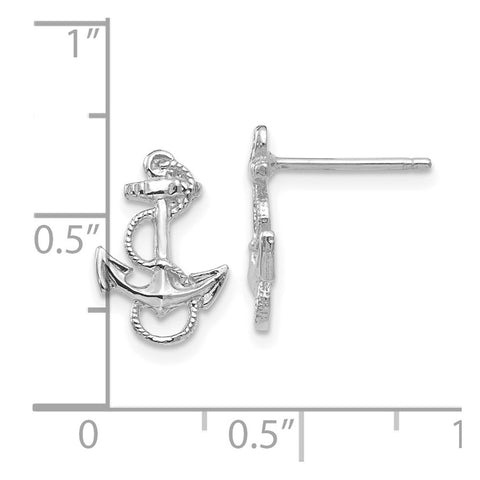 14K White Gold Anchor with Rope Trim Post Earrings-WBC-K4504W