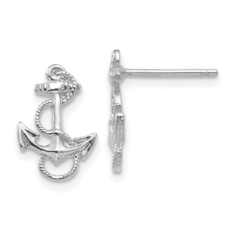 14K White Gold Anchor with Rope Trim Post Earrings-WBC-K4504W