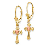 14K Two-tone Heart on Cross Leverback Earrings-WBC-K4528