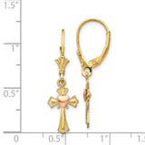 14K Two-tone Heart on Cross Leverback Earrings-WBC-K4528