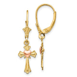 14K Two-tone Heart on Cross Leverback Earrings-WBC-K4528