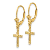 14K Mini Cross with Heart Leverback Earrings-WBC-K4531