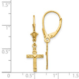 14K Mini Cross with Heart Leverback Earrings-WBC-K4531