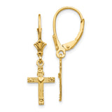 14K Mini Cross with Heart Leverback Earrings-WBC-K4531