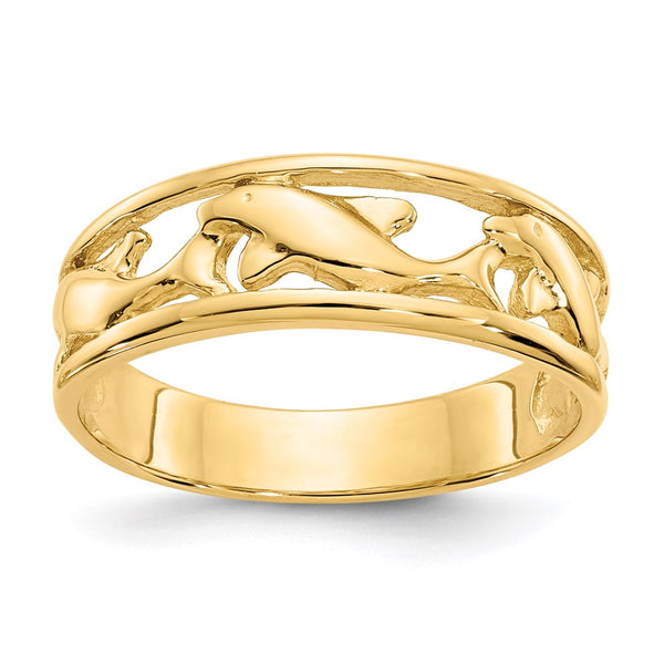 14K Triple Dolphin Band Ring-K4558-WBC