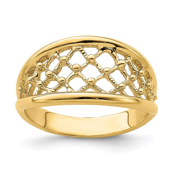 14K Mesh Ring Tapered Band Ring-K4618-WBC