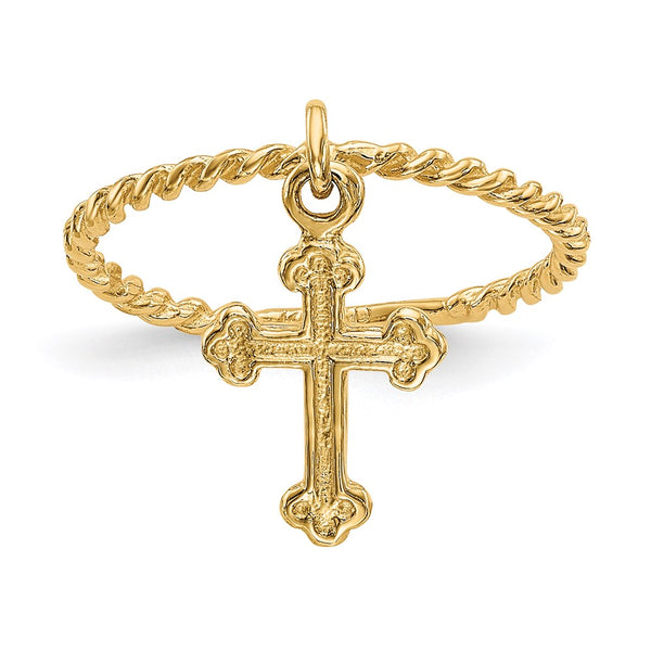 14k Cross Dangle Twisted Band Child's Ring-K5112-WBC