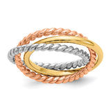 14k Tri-Color Rope Polished 3-band Interlocking Ring-K5787-WBC