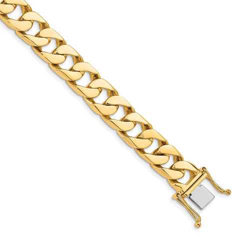 14K 10.6mm Hand-polished Flat Beveled Curb Link Bracelet-WBC-LK134-8