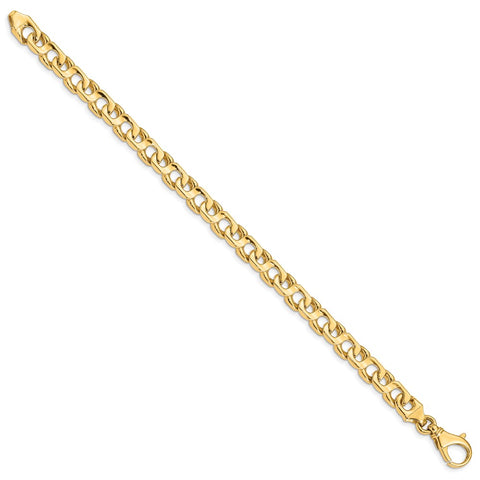 14K 7.4mm Hand-polished Fancy Link Bracelet-WBC-LK178-8