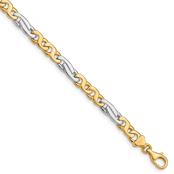 14k Two-tone 6mm Hand-polished Fancy Link Bracelet-WBC-LK224-9