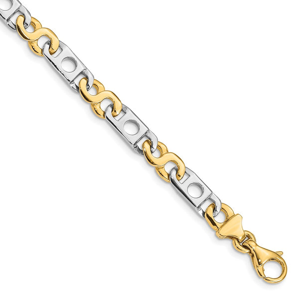 14K Two-tone 6mm Hand-polished Fancy Link Bracelet-WBC-LK225-7