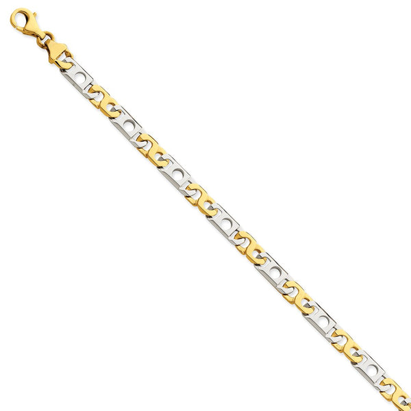 14K Two-tone 6mm Hand-polished Fancy Link Bracelet-WBC-LK225-9