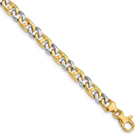 14K Two-tone 5.6mm Hand-Polished Fancy Link Bracelet-WBC-LK259-7