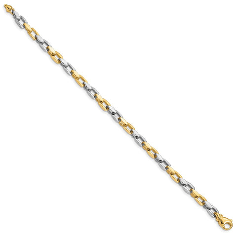 14k Two-tone 4.5mm Hand-polished Fancy Link Bracelet-WBC-LK305A-7