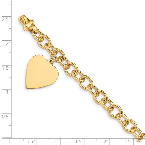 14k 8.5in Polished Engraveable Link with Heart Charm Bracelet-WBC-LK313-8.5