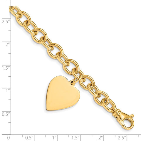14k 8.5in Polished Engraveable Link with Heart Charm Bracelet-WBC-LK314-8.5