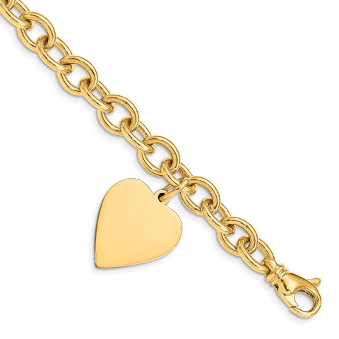 14k 8.5in Polished Engraveable Link with Heart Charm Bracelet-WBC-LK314-8.5