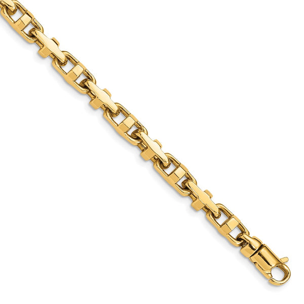 14k 5mm Hand-polished Fancy Link Bracelet-WBC-LK452-8.75