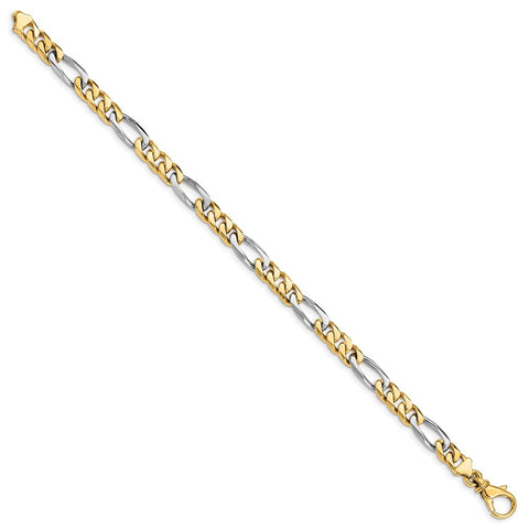 14K Two-tone 6.1mm Hand-polished Fancy Link Bracelet-WBC-LK488-8