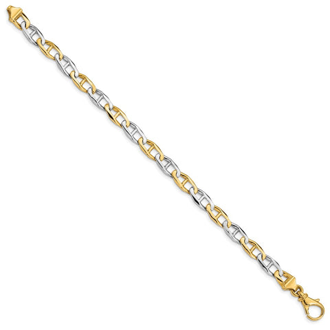 14K Two-tone 6.5mm Hand-polished Fancy Link Bracelet-WBC-LK504-7.25