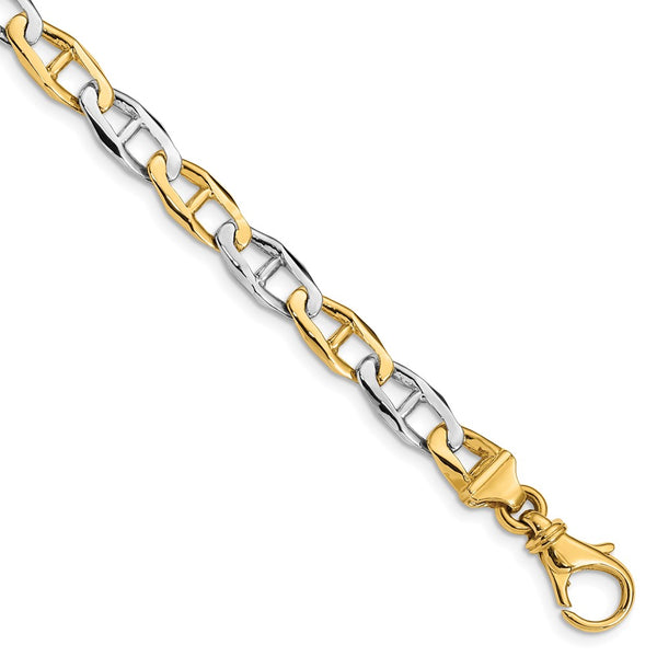 14K Two-tone 6.5mm Hand-polished Fancy Link Bracelet-WBC-LK504-7.25