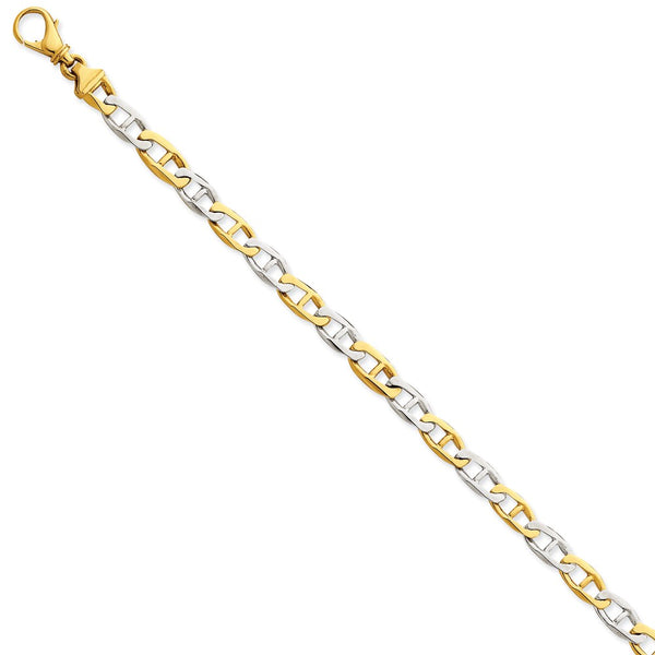 14K Two-tone 6.5mm Hand-polished Fancy Link Bracelet-WBC-LK504-8.25