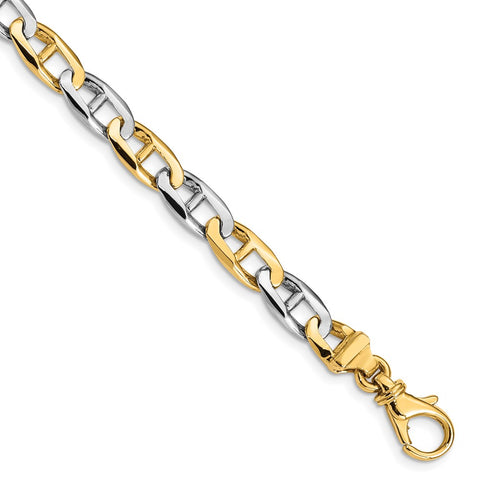 14K Two-tone 6.6mm Hand-polished Fancy Anchor Link Bracelet-WBC-LK505-8.25