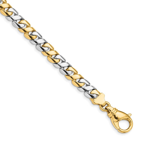 14K Two-tone 7.1mm Hand-polished Fancy Link Bracelet-WBC-LK527-8.25