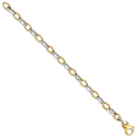 14k Two-tone 6.6mm Polished and Satin Fancy Link Bracelet-WBC-LK563-8.5