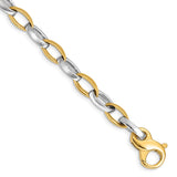 14k Two-tone 6.6mm Polished and Satin Fancy Link Bracelet-WBC-LK563-8.5