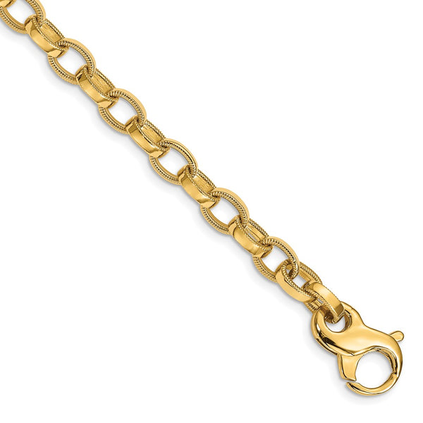 14K 6.2mm Hand-polished Fancy Link Bracelet-WBC-LK709-8.5